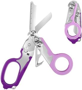 JUNWUXY Trauma Shears, 6 in 1 Emergency Shears Trauma Scissors with Strap Cutter and Glass Breaker, Outdoor Camping Rescue Tools (Purple)