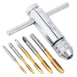 Habwea Tap Wrench Set Adjustable T Handle Ratchet Tap Re-Threading Tool M3-M8 Metric Metal Hand Thread Taps for Tap and Die Sets