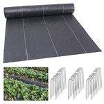 automoris 3.2OZ 6 * 300FT Weed Barrier Landscape Fabric with 100pcs 6inch Garden Staples,Heavy Duty Woven Ground Cover Weed Fabric Gardening Mat for Underlayment，Flower Beds, Pathways,Driveway