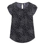 TASAMO Woman Shirts Basic Chiffon Round Neck Keyhole Back Pleated Casual Cap Sleeves Tee(Medium, FP Spotted 01)