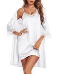 Ekouaer Sleepwear Women's Satin Nightgown with Robes Set 2 Piece Sexy Lace Cami Nightwear Bridal Robes White M