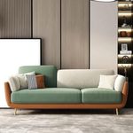 TREE TO DREAMY Modern Luxury Velvet Contemperory Sofa Couch with Cushion Stylish Design Sofa for Your Living Room, Bedroom, Hall, Office (3 Seater (Green & Beige))