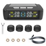 Tyre Pressure Monitoring System TPMS with 4 External Sensors, Wireless Car Tire Pressure Monitoring Solar/USB Charging In-Cab Temp/Psi Alerts, 0-6 Bar/72 PSI Range Universal for Vans, Car, SUV Trailer