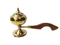 ANCHARA Generic Brass Incense Burner Dhoop Stand With Wooden Stand(Cylindrical)