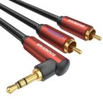 SOUNDFAM 3.5mm Aux to RCA Audio Cable 5m, 90 Degree Right Angle 3.5mm TRS Male to 2RCA Male Y Splitter Cable 24K Gold-Plated Double Shielded for Smartphone, Speaker, MP3, Tablet & More