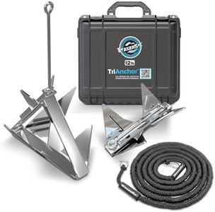 WAVESRX 12lb TriAnchor - Stainless Steel Folding Anchor with 14ft AnchorMate Bungee Line (14'-50') | Effortless Anchoring for Jet Skis, Dinghies & Skiff Boats | Unique Folding Design with Storage Case