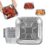 Lotvic 30 Packs Aluminum Foil Trays, 8 Inch Square Foil Baking Trays, Reusable Foil Air Fryer Liner, Disposable Foil Trays Containers for Baking, Cooking, Roasting, Storing (30 Packs, 8inch/1400ml)