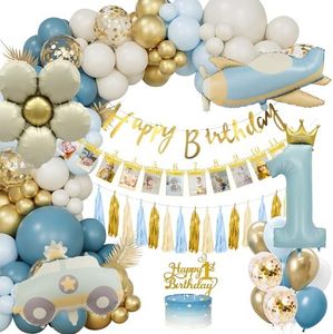 Decoración Cumpleaños Niño 1 Año, Globos Cumpleaños 1 Año Azul, Decoracion Fiesta Cumpleaños 1 Año, Decoración Primer Cumpleaños Niño, Bandera de Feliz Cumpleaños para Decoracion Primer Cumpleaños