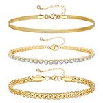 KissYan Gold Layered Ankle Bracelets for Women, Dainty 14k Gold Plated Layering Anklets Set Adjustable Fashion Cuban Link Snake Tennis Chain Ankles Summer Beach Foot Chic Jewelry Gifts for Women