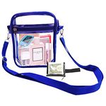 GUIFIER Clear Stadium Bag Crossbody with Mini Clear Purse, Clear Shouder Bag with Front Pocket and Adjustable Strap, Clear Tote Bag Stadium Approved, Sports Fan Handbag for Concerts Women Men (Blue)