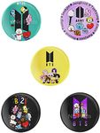 Nio Prints BTS Pin Back Button Badge for Boys Girls Men & Women, BTS Batches for T Shirts, School Bags, Backpacks, Clothes, Hoodie, Gifts Accessories, Size-58mm (Pack of 5, BTS SET 5)