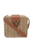 Women Basket Weave Sling Bag with Adjustable Strap, Straw Portable Small Box Woven Womens Cross Body Bag Shoulder Messenger Satchel (Brown)