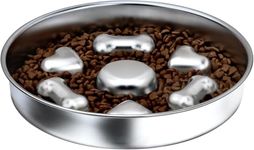 DEWVIE Slow Feeder Dog Bowls, Non-Slip Metal Dog Food Bowls, 304 Stainless Steel Dog Water Bowl, Double-Sided Heart and Bones Design Dog Slow Feeder Bowl for Dogs