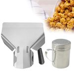 CNQLIS Popcorn Scoop and Salt Shaker, Stainless Steel Popcorn Scooper French Fry Scoop Serving Spoon for Filling Foods into Bags Boxs, Home Theater Popcorn Machine Accessories