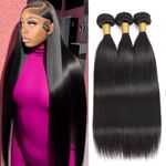 12A Human Hair Bundles Straight Human Hair Bundles Weave Extensions Unprocessed Virgin Brazilian Hair Bundles Weft 3 Bundles Natural Color (Natural Black, 22 22 22 Inch)