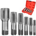 NPT Thread Forming Taps - 6 Pieces 1/8", 1/4", 3/8", 1/2", 3/4" 1" Pipe Taps Set with Storage Box Drill Bits for Cleaning or Re-Thread Damaged or Jam Pipe Threads, High-Speed Steel Material