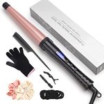 Hair Curling Wand, Tapered Curling Iron, Professional Ceramic Hair Curler Wand with Adjustable Digital Temperature, Dual Voltage, Auto Shut-Off (0.7-1.25Inch)