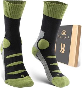 PAIXX Merino Wandersocken 2 Paar, Warme Outdoor Hiking & Trekking Socken, Weich, Gepolstert, Anti-Blasen Thermosocken für Herren & Damen