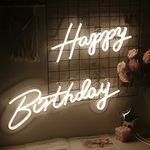 Wanxing Happy Birthday Neon Signs Large Neon Sign for Wall Decor Happy Birthday Neon Light Sign with Switch for Baby Birthday Party Present for Kids Girls Teens(Warm White)