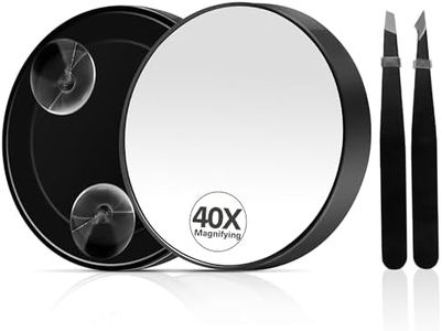 40X Magnifying Mirror, Magnifying Mirror Suction Cup, Travel Makeup Mirrors with Precise Tweezers, Compact Mirrors for The Removal of Female Facial Hair, 3.5 Inches (Black)