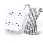 Surge Protector Power Bar - 8 Outlets 4 USB Charging Ports(2 USB C), Power Strip with 5Ft Braided Extension Cord, Flat Plug, Wall Mount Desk USB C Charging Station for Home Office College Essentials