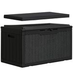 GUNJI 100 Gallon Deck Box with Cushion, Outdoor Resin Large Storage Box Lockable Waterproof & UV Resistant Storage Bench for Patio Furniture, Garden Tools, Pool Supplies (Black)