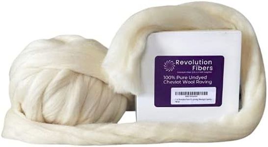 Revolution Fibers Cheviot Wool Roving Top 1 lb (16 Ounces) for Spinning | Soft Chunky Jumbo Yarn for Arm Knitting Blanket |100% Natural Undyed (Off-White) Wool Yarn Bulk, Felting Core, Carded Stuffing