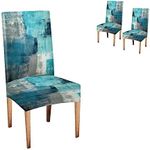 CAPSCEOLL Turquoise Chair Cover Set of 2 Grey Abstract Art Chair Covers Dining Room Chair Slipcover for Kitchen