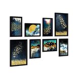 Painting Mantra Framed Painting/Posters of Ocean Galaxy for Room Decoration, Set of 8 Black Frame Art Prints/Posters for Living Room (2 Units A3 & 6 Units A4)