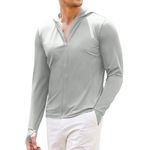 COOFANDY Mens Hooded Long Sleeve Cooling Shirt with Pocket Full Zip Quick Dry UV Shirts UPF Sun Protection Outdoor Tee Light Gray