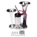 12V Super Loud Dual Trumpet Truck Horn - Electric Air Horn with Compressor for Car, Truck, Train, Motorcycle, Boat