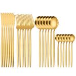 Trifecta 24-Piece Silverware Set, Stainless Steel Flatware Set for 6, Fork Spoon Knife Set, Home Dinnerware Tableware Set for 6, Cutlery Set, Include Knives/Forks/Spoons (Gold)