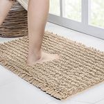 Walensee Bathroom Rug Non Slip Bath Mat (20x32 Inch Beige) Water Absorbent Super Soft Shaggy Chenille Machine Washable Dry Extra Thick Perfect Absorbant Best Large Plush Carpet for Shower Floor