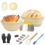 Sourdough Bread Starter Kit, Bread Proofing Basket 2-Pcs Set 9 Inch Round and 10 Inch Oval Collapsible, Bread Basket Yeast Beginner Kit, banneton proofing basket, bread making tool (Beige)