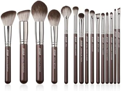 Jessup Makeup Brushes Set 15pcs Brown Make up Brushes Set Professional Premium Synthetic Foundation Eyebrow Concealer Blush Eyeshadow Contour Eyeliner Powder Blending Highlighter Brush, T498