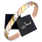 Jeracol Copper Magnetic Bracelet for Women,Three Colors Striped Solid Copper Magnetic Cuff Bangle with 6 Pcs Ultra Strength Magnets,Adjustable Size Magnetic Brazaletes & Jewelery Gift Box