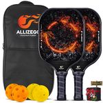 ALLIZEGO Pickleball Paddles Set - 2 Fiberglass Rackets with Cushion Grip and 1 Paddle Clean Eraser, 1 Portable Pickleball Bag, Includes 2 Outdoor and 2 Indoor Pickleballs - Gifts for Men Women