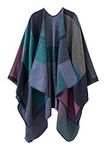 Womens Reversible Oversized Blanket Poncho Cape Shawl Cardigans (One Size, Plaid/Purple)