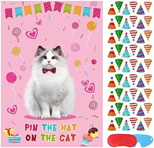 Pin The Hat On The Cat Party Game Cat Birthday Party Games for Kids, Cat Birthday Party Supplies Decorations for Girls Boys, Large Cat Poster with 54 Hat Stickers