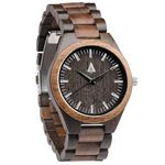 Treehut Men's Ebony Wooden Watch with All Wood Strap Quartz Analog with Stainless Steel Tri-Fold Clasp (Ebony Wooden Watch)