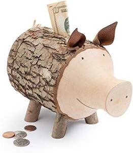 Forest Decor Wood Piggy Bank, Handcrafted Money Savings Bank, Coin Piggy Bank for Adults and Kids, Pig Lovers Gift, Handmade Bank (Small)