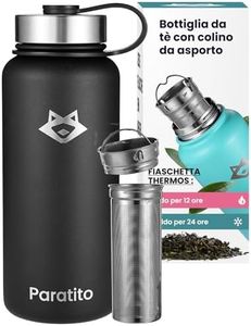 Paratito® Bottiglia termica 1 litro in acciaio inox con colino per tè, ideale come termos caffè e teiera con infusore e Borraccia Termica per Tè da Viaggio - sfuse infusore tè - filtri per tisane