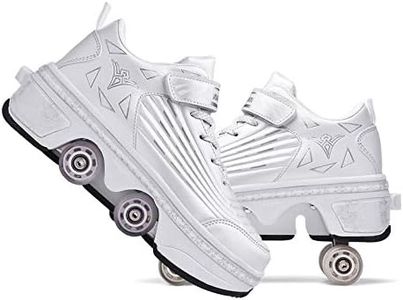 Roller Skating Roller Skates Shoes 2 in1 Multifunctional Deformed Shoes Retractable Skateboarding Rollerblades for Unisex Beginners Gift,White-EU39