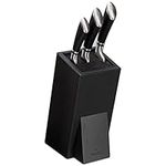 Navaris Wooden Kitchen Knife Block - Universal Bristle Knife Holder Storage Stand - Rubber Wood Knife Block - Angled Design, 25 x 15 x 10.5 cm - Black