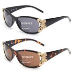 JM 2 Pack Bifocal Reading Sunglasses for Women Fashion Sun Readers Outdoor Reading Glasses UV400 Protection Black & Tortoise +2.5