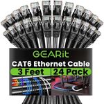 GearIT Cat 6 Ethernet Cable 3 ft (24-Pack) - Cat6 Patch Cable, Cat 6 Patch Cable, Cat6 Cable, Cat 6 Cable, Cat6 Ethernet Cable, Network Cable, Internet Cable - Black 3 Feet