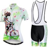 Women's Cycling Jersey Short Sleeve with Padded Shorts Quick-Dry Shirts Bike Clothes Set, Bib, Large