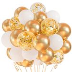 CHRORINE 50 Pack Gold White Balloons 12 Inch Metallic Gold Confetti Balloons with Ribbons for Birthday Bridal Baby Shower Wedding Anniversary Party Decor