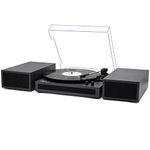 LP&No.1 Vinyl Record Player with Stereo Bookshelf Speakers, 3-Speed Belt-Drive Turntable with Wireless Input Playback Mode, RCA Output, Auto Stop | Black Gray