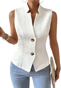 Mina Self Women's 2024 Fall Sleeveless Sweater Vest Blazer Lightweight Casual Tops Button Open Front Work Fashion Outerwear, White, XX-Large